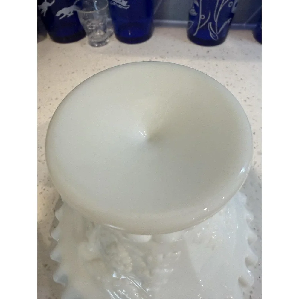 Westmoreland Paneled Grape Milk Glass Footed Compote Bowl Ruffled Mid Century